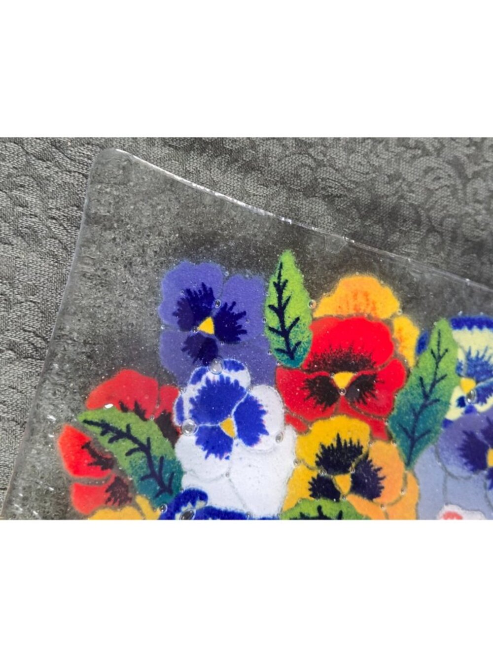 Peggy Karr Pansies Platter/Plate 9.5-inch Fused Glass Serving Dish Vintage - Picture 5 of 10